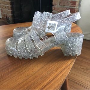 Clear Glitter High Heel Jellies